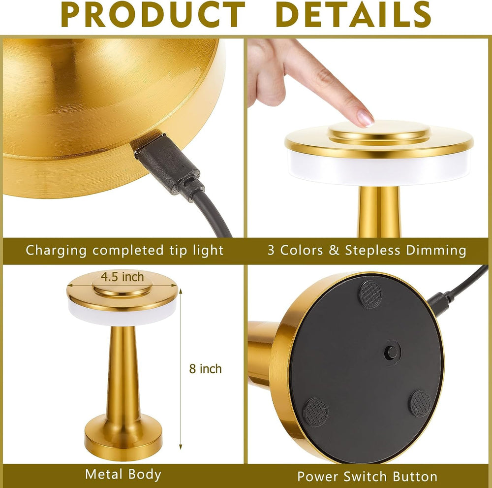 8 Pcs LED Cordless Table Lamp Bulk Rechargeable,Gold