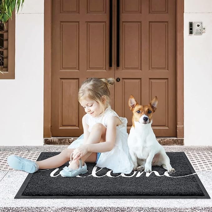 CozyBounty Black Door Mat Welcome Mats Outdoor Indoor Non-Slip Doormat - Image 2