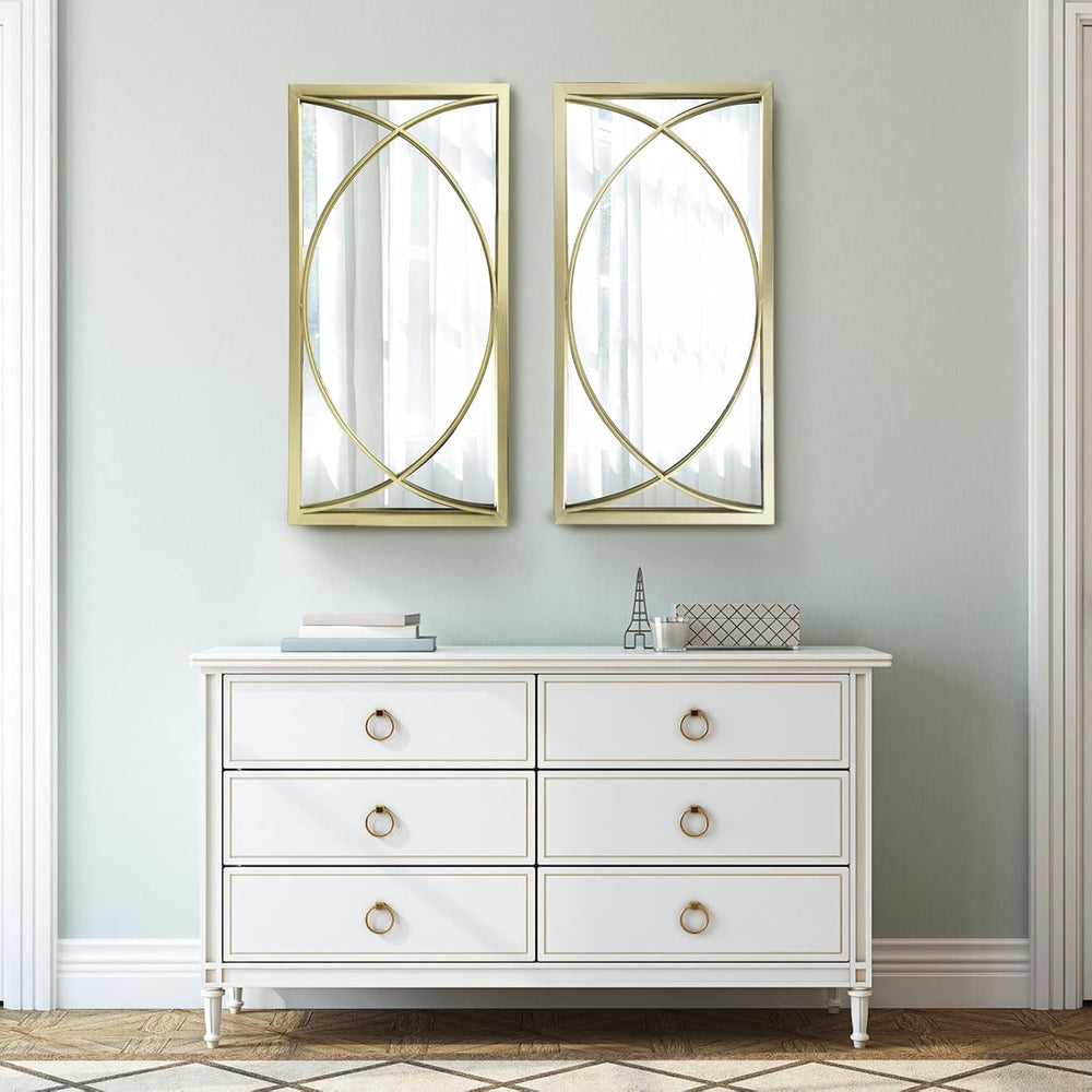 Gold Rectangle Wall Mirror with Metal Frame,Decorative Wall Mirror Set,Hangin...