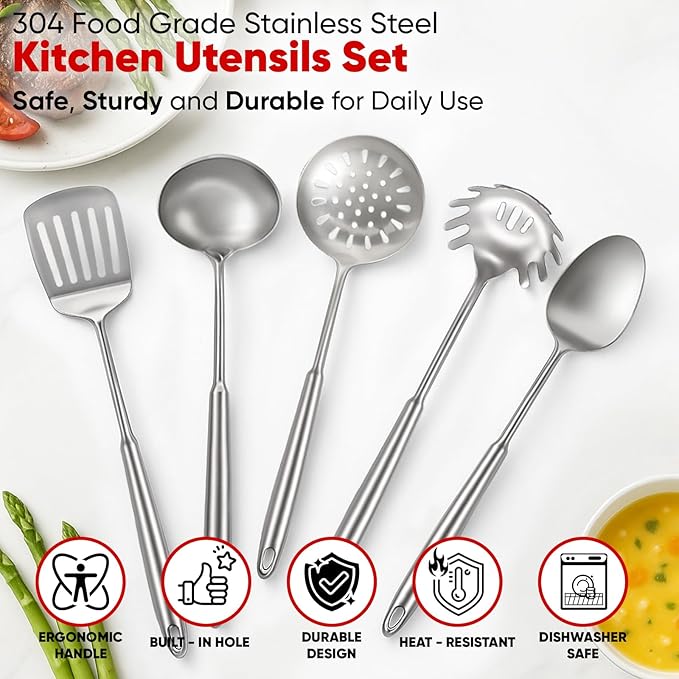 5 Pcs Newness Cooking Utensils Set, 304 Stainless Steel Kitchen Utensils Set - Image 3