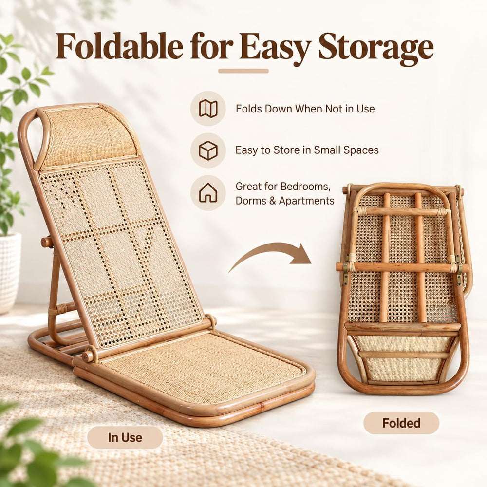4-Gear Adjustable Folding Rattan Floor Chair Foldable Beach Chair Lazy Floor ...