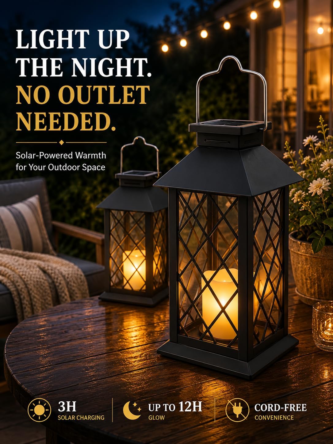 2 Pack 14'' solar lanterns outdoor waterproof，Includes flameless candles