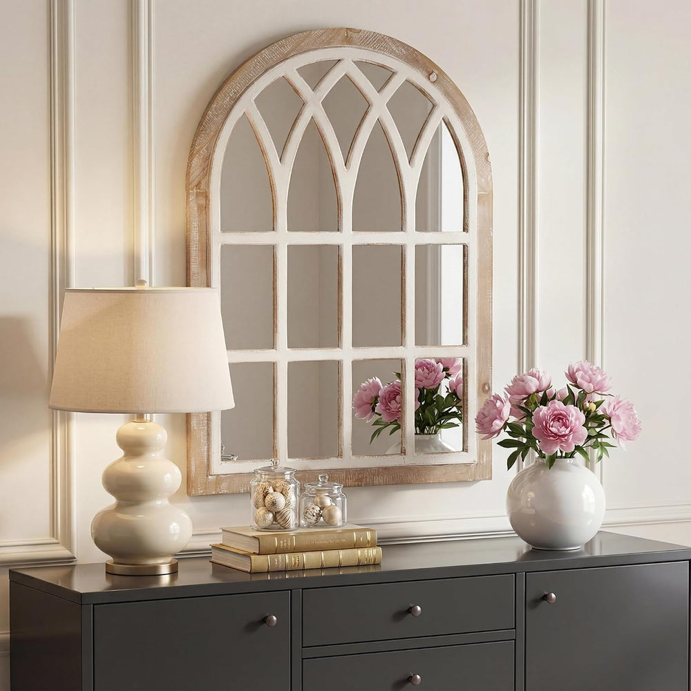 Farmhouse Window Pane Mirror, Large Decorative White Wall Mirror for Living R...