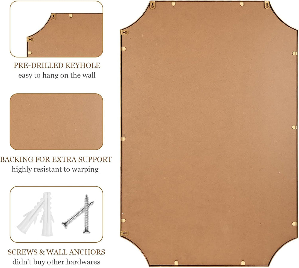 30"x40" Mirror for Wall, Full Scalloped Corners Rectangle Decorativ...