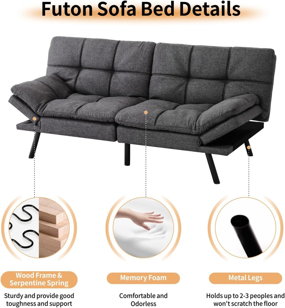 MUUEGM 71" Convertible Futon Sofa Bed, Adjustable Backrest & Armrest...