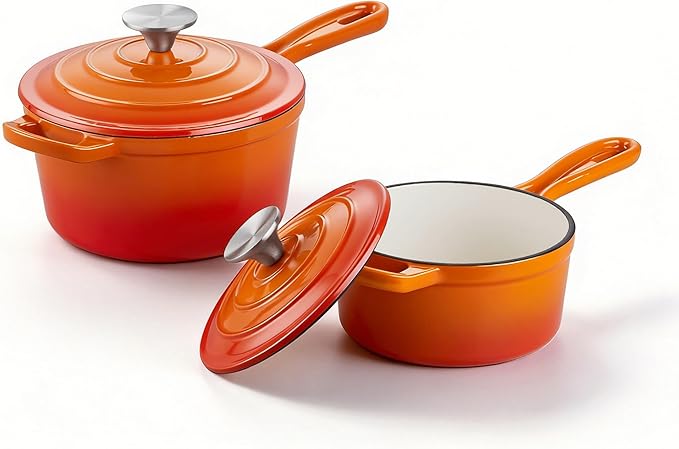 Homikit 1 QT & 2 QT Saucepan Set, Enameled Cast Iron Saucepan by Homikit