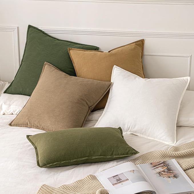 MIULEE Decorative Linen Euro Sham Pillow Covers 22x22 Inch Cream White Boho - Image 5
