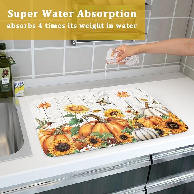 Fall Sunflower Maple Leaves Dish Drying Mat - Image 7