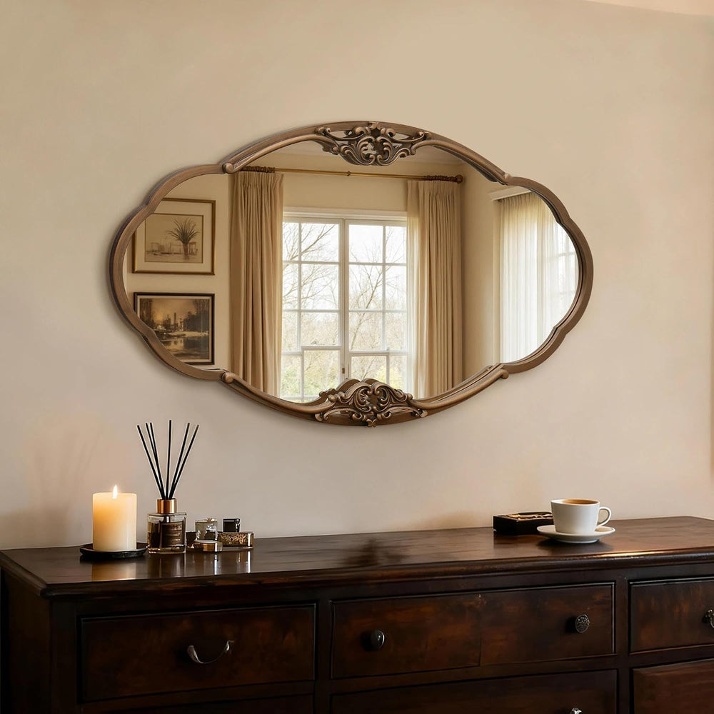 Vintage Gold Wall Mirror: 33"x19.5" Medium Antique Oval Mirror
