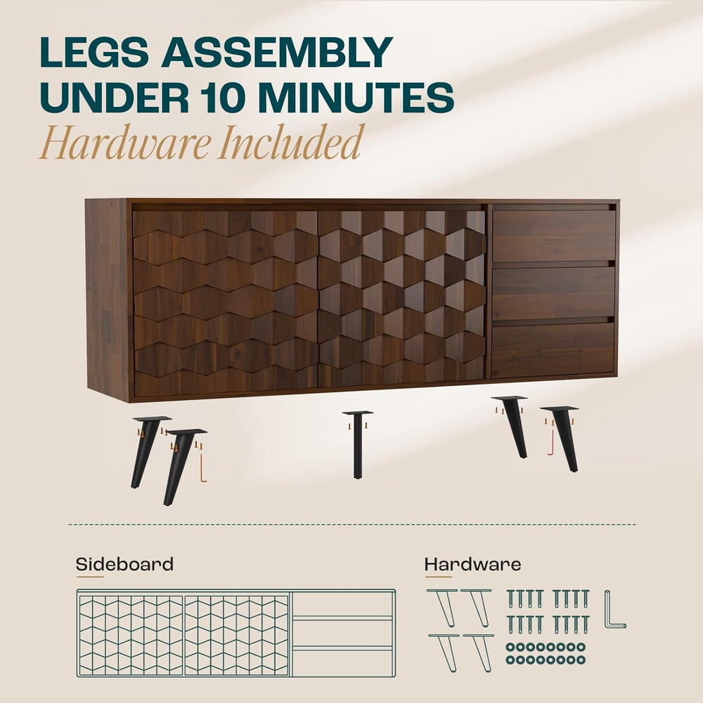 Bme Sideboard Georgina Solid Wood 2 Doors & 3 Drawers, 61'' Mid C...