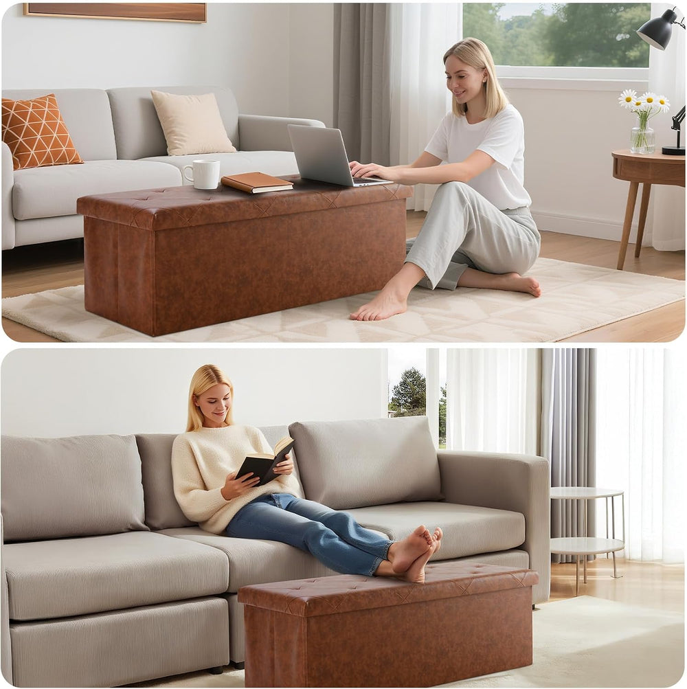 DUMOS 43 Inch Folding Storage Ottoman Bench, Large Ottoman with Storage | Sto...
