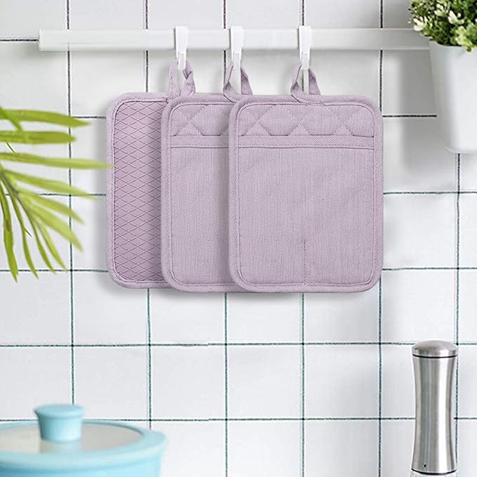 Pot Holders Yarn-Dyed Set of 3 Non Slip Silicone Kitchen Lines Heat Resistant - Image 7