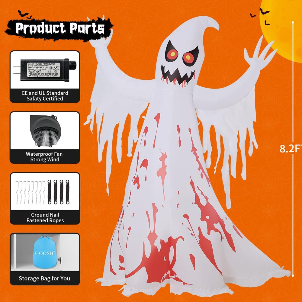 GOOSH 8.2 FT Giant Halloween Inflatable Ghost - Outdoor Blow Up Yard Decorati...