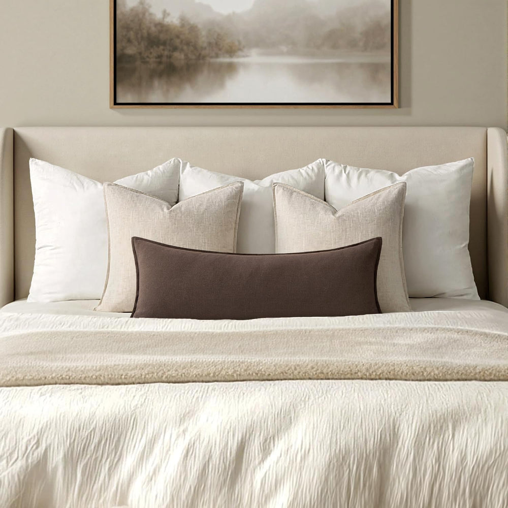 MIULEE Decorative Linen Lumbar Pillow Cover 14x36 Inch Reddish Brown