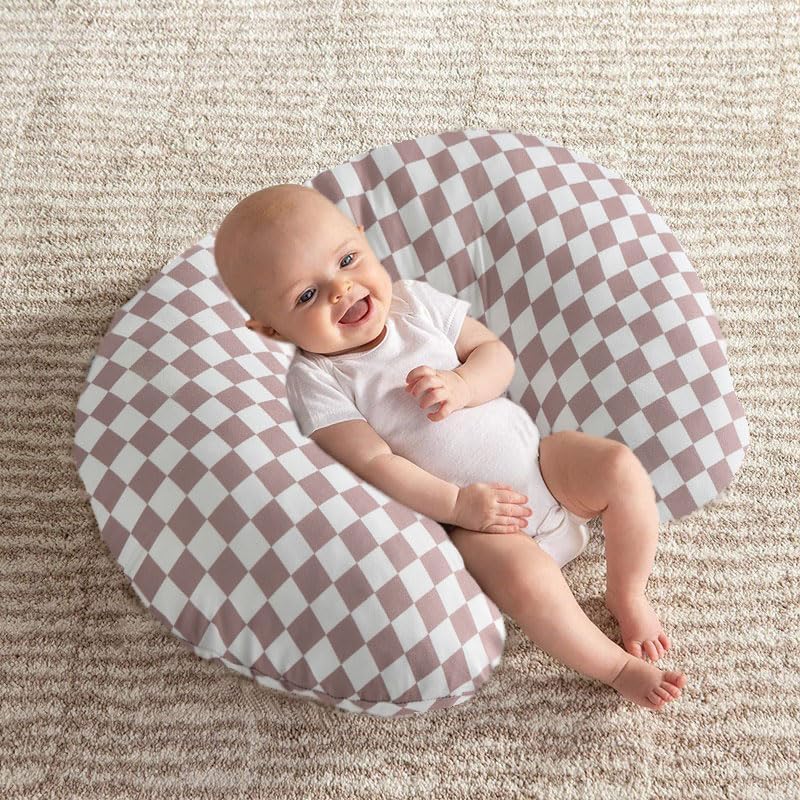 Little Jump Nursing Pillow Cover, Coffee & Green Checkered, 2 Pack | Stretchy and Soft, For Breastfeeding Pillows, Comfortable Slipcover, For Baby Boy and Girls