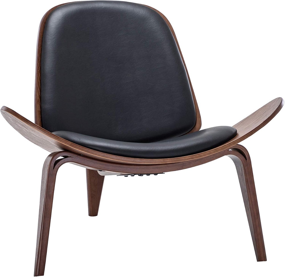 Belleze Mid Century Modern Tripod Plywood Lounge Chair Walnut Bentwood Uphols...