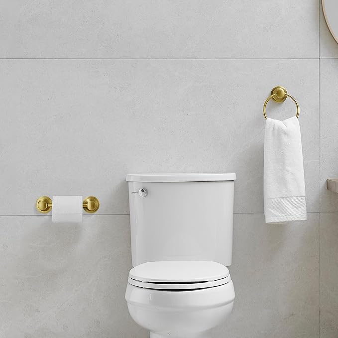 RUMOSE Toilet Paper Holder and Hand Towel Ring Brushed Gold Wall Mount Bathroom - Image 9