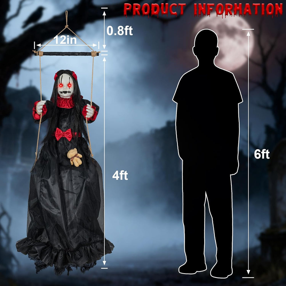 Scary Halloween Hanging Decorations Outdoor,4.6FT Hanging Swing Girl Doll