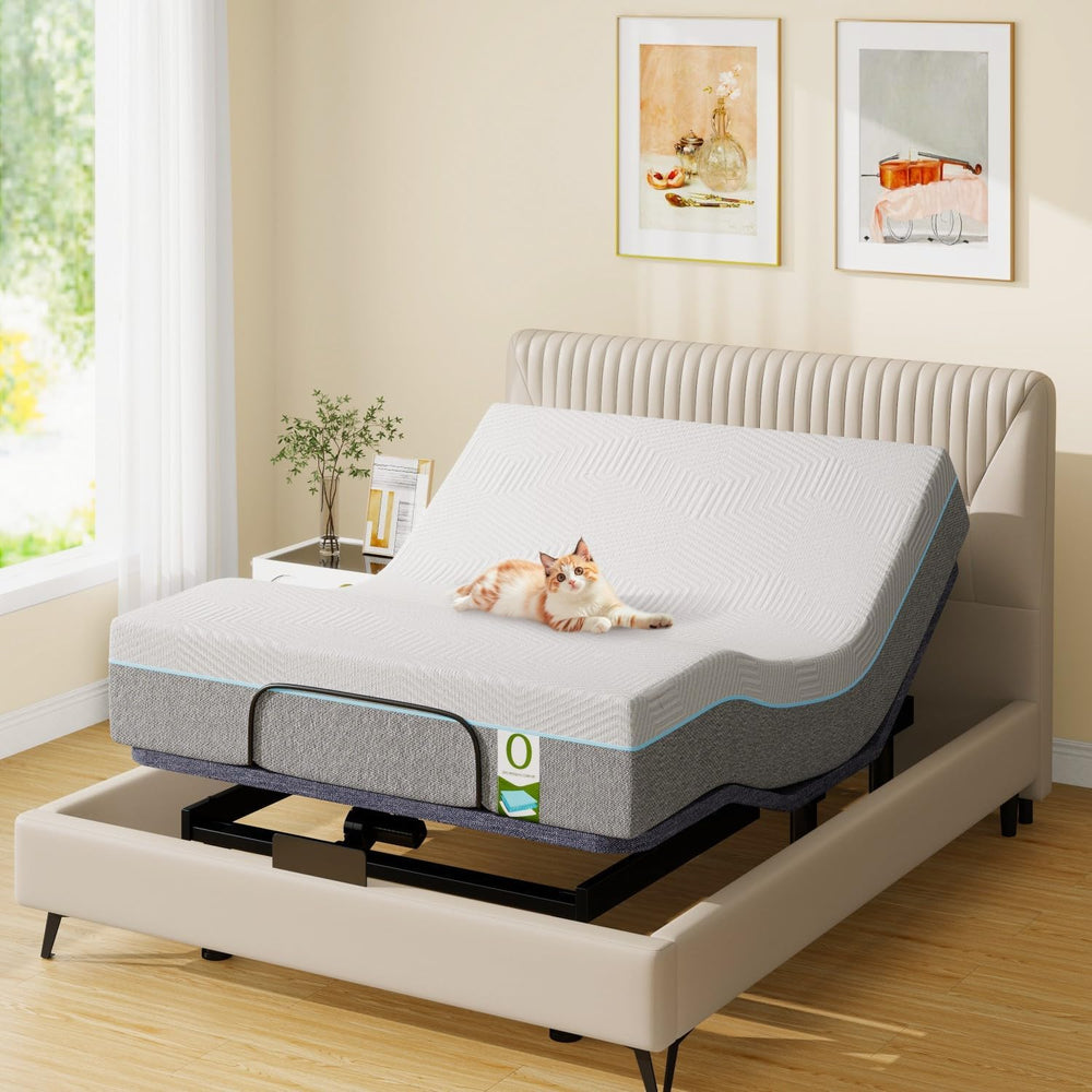 Vipbear Adjustable Bed Base Full Massage with 12" Memory Foam Mattress D...