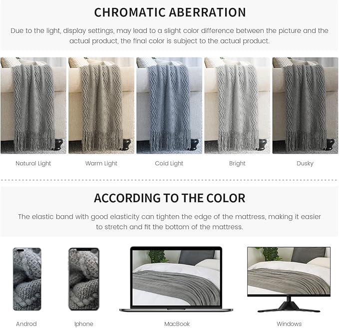 BOURINA Greyish Throw Blanket 50x60 Inches Throw Textured Solid Soft Sofa Couch - Image 6