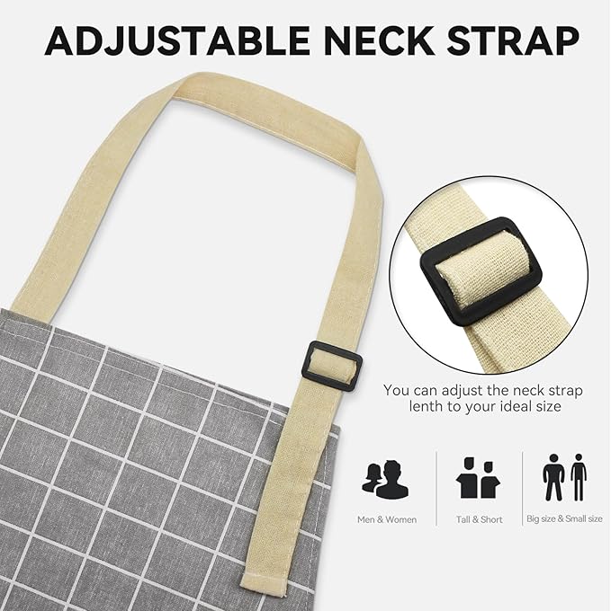 2 Pieces Aprons for Women with Pockets, Cotton Linen Waterproof Kitchen Cooking - Image 4