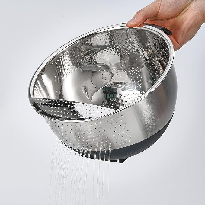 Rice Washing Bowl with Strainer Quinoa Washer Bowl, Stainless Steel Side - Image 2
