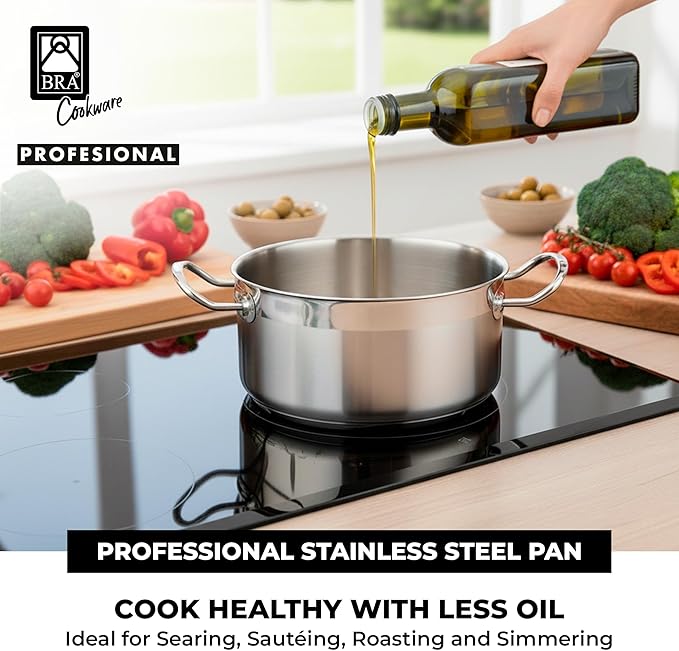 BRA COOKWARE Profesional 18/10 Stainless Steel Stock Pot w/Glass Lid | 8 Inch - Image 4