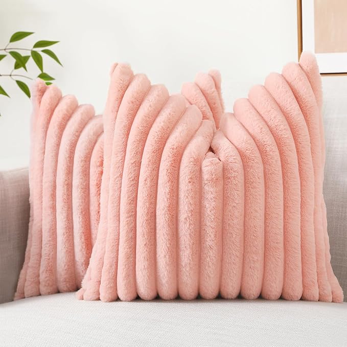 decorUhome Summer Cozy Faux Fur Throw Pillow Covers 24x24 Set of 2 Decorative by decorUhome