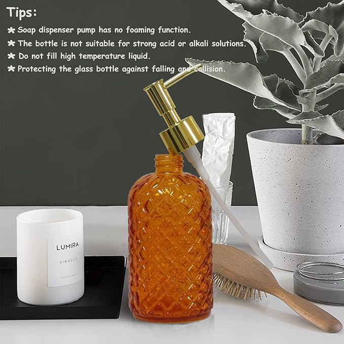 Orange Glass Soap Dispenser, 13.5oz Bathroom Hand Dispenser, Lotion Dispenser - Image 6