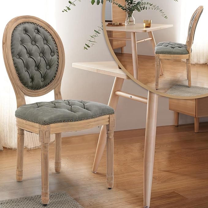 PU Leather Upholstered Dining Chairs Set of 4 French Country Round Back Kitch...