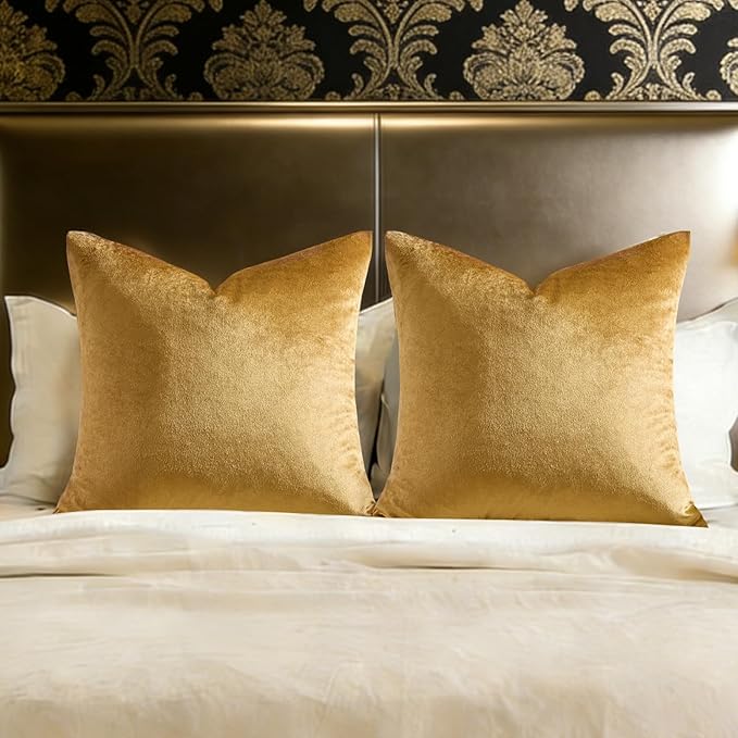 GIGIZAZA Golden Throw Pillow Covers 26x26 Decorative Velvet Cushion Covers Pack by GIGIZAZAFocusingonhomedecoration