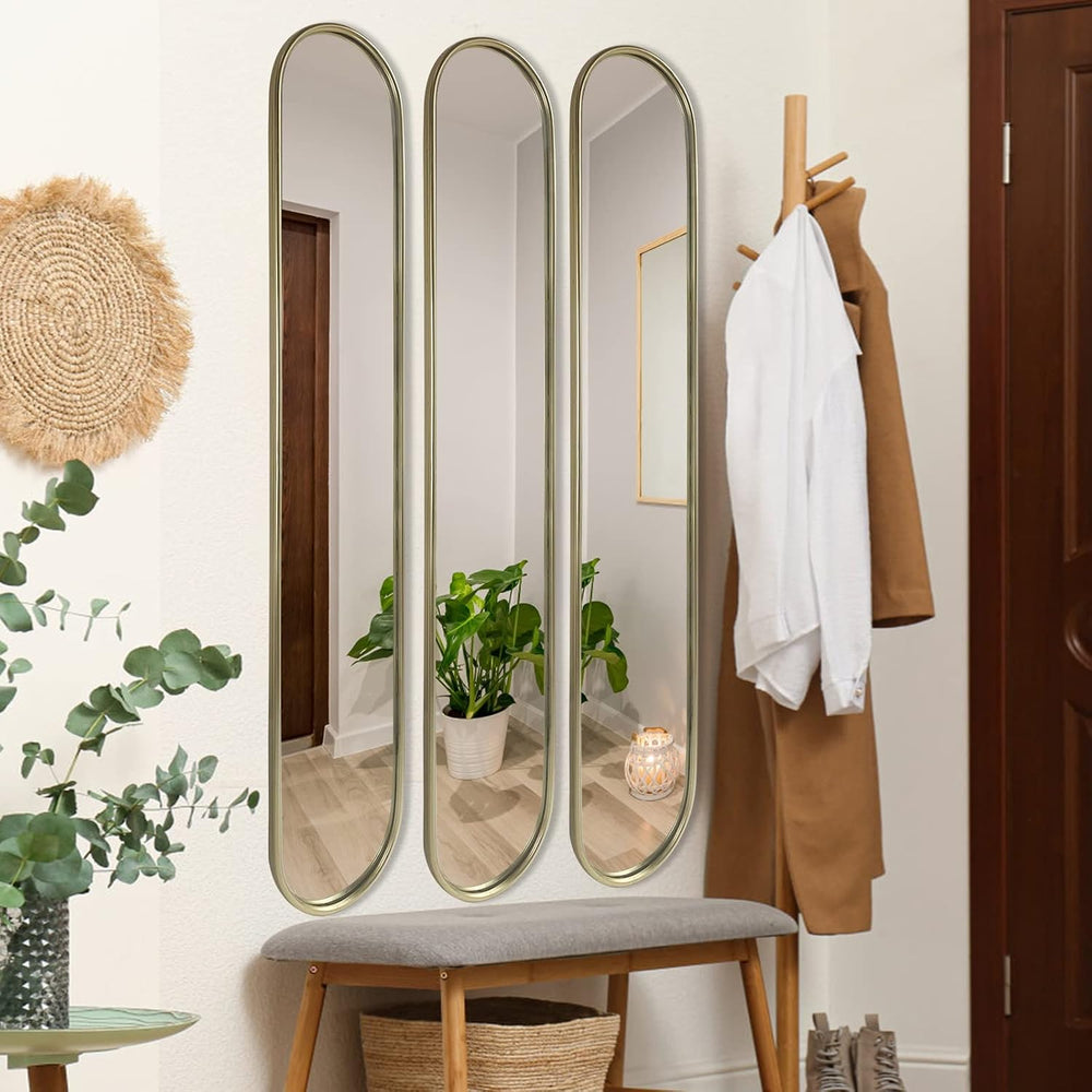 OUSHUAI Gold Tall Mirror,Narrow Capsule Long Mirrors with Metal Frame for Ent...