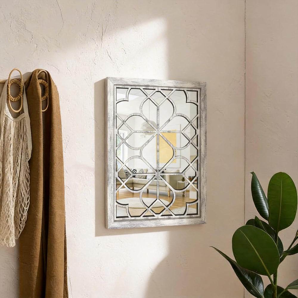 Set of 2 19x26 Inch Large Grey Shatterproof Rectangular Wall Mirrors, Boho Ru...