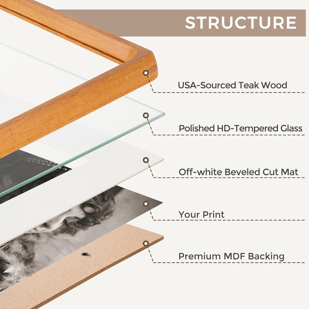 11x14 Picture Frame, USA-Sourced Teak Wood Photo Frames with HD Tempered Glas...