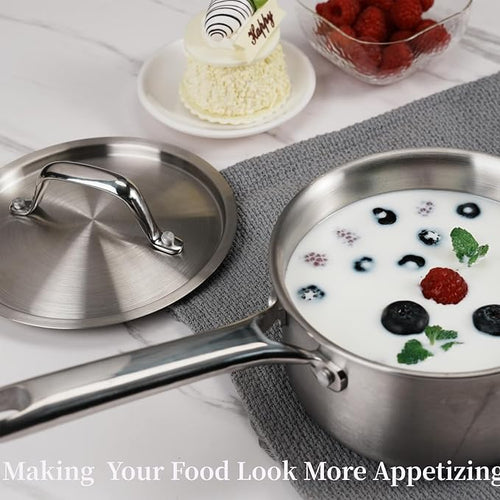 2 QT Saucepan with Lid, 3-Ply Stainless Steel Saucepan, Induction Compatible - Image 2