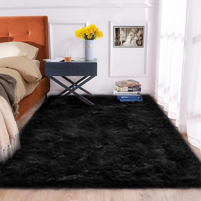 ORINOVA Washable Area Rugs 9x12 Living Room Large Black Faux Sheepskin Shaggy - Image 6