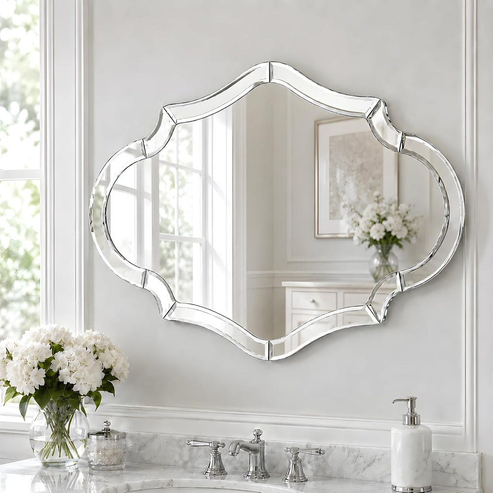 40"x28" Large Scalloped Beleved Decorative Mirror for Living Room