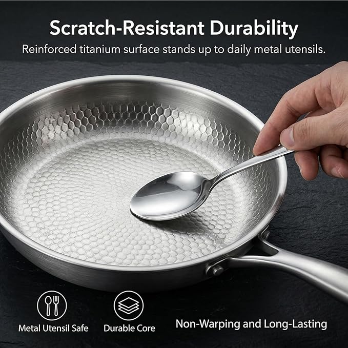 Titanium Hammered Pan Pro with Lid, PFAS/PFOA/PTFE-Free Non stick Titanium - Image 5