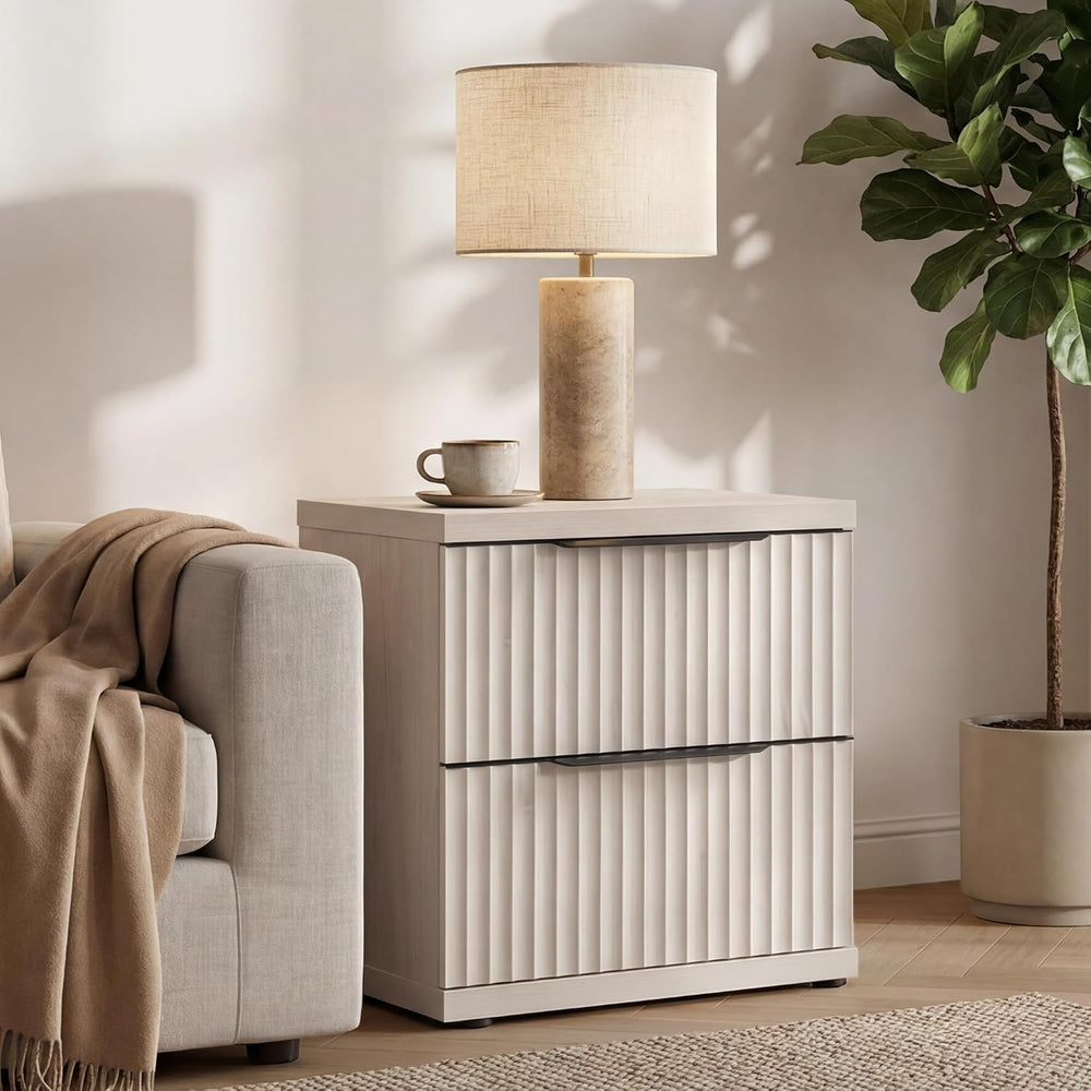 SICOTAS 22" Nightstands Set of 2 Fluted Night Stand with 2 Drawers | Mod...
