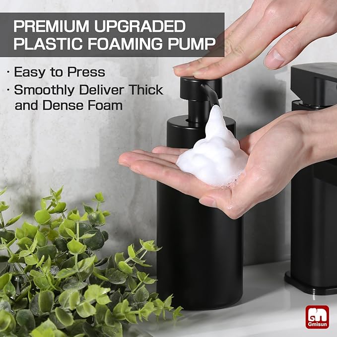 GMISUN Foaming Soap Dispenser, 10 Fl oz/300 ml Matte Black Glass Foaming Hand - Image 2