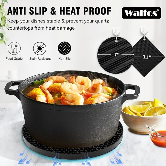 Walfos XXL Silicone Trivet 16" and Large 12" and Round & Square 7", Trivets - Image 7