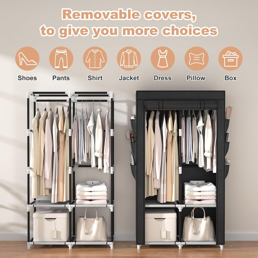 VTRIN Portable Closet Wardrobe Closet for Hanging Clothes with 4 Storage Shel...