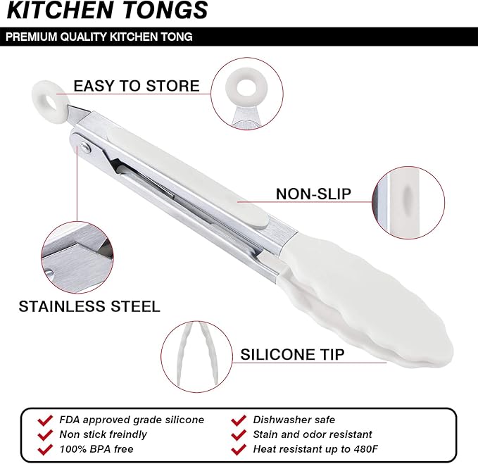 7 inch Cooking Tongs, MSY BIGSUNNY Set of 3 Mini Kitchen Tongs Silicone Serving - Image 4