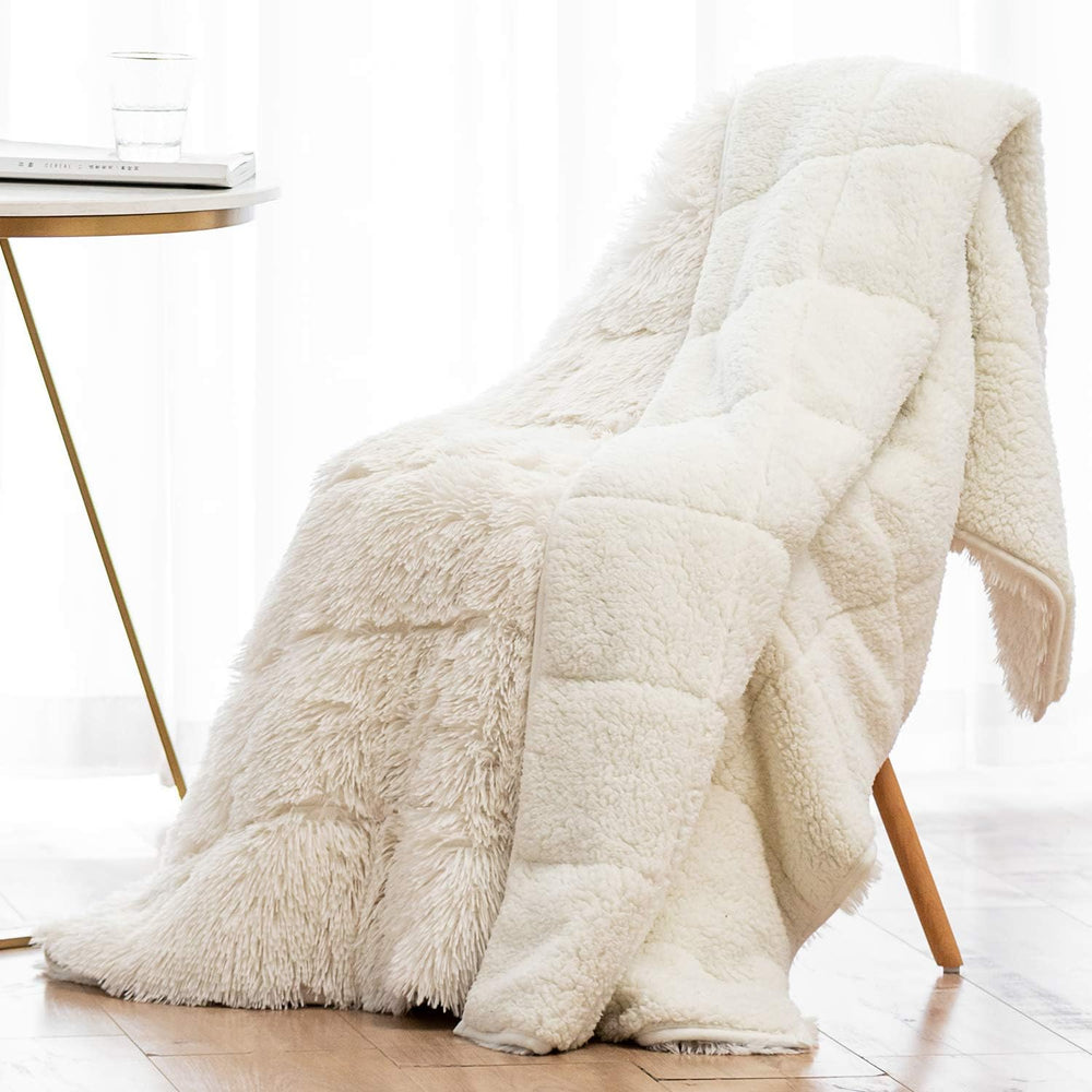 Weighted Blanket for Adult 48"x72" 15lbs Soft Long Plush Twin White