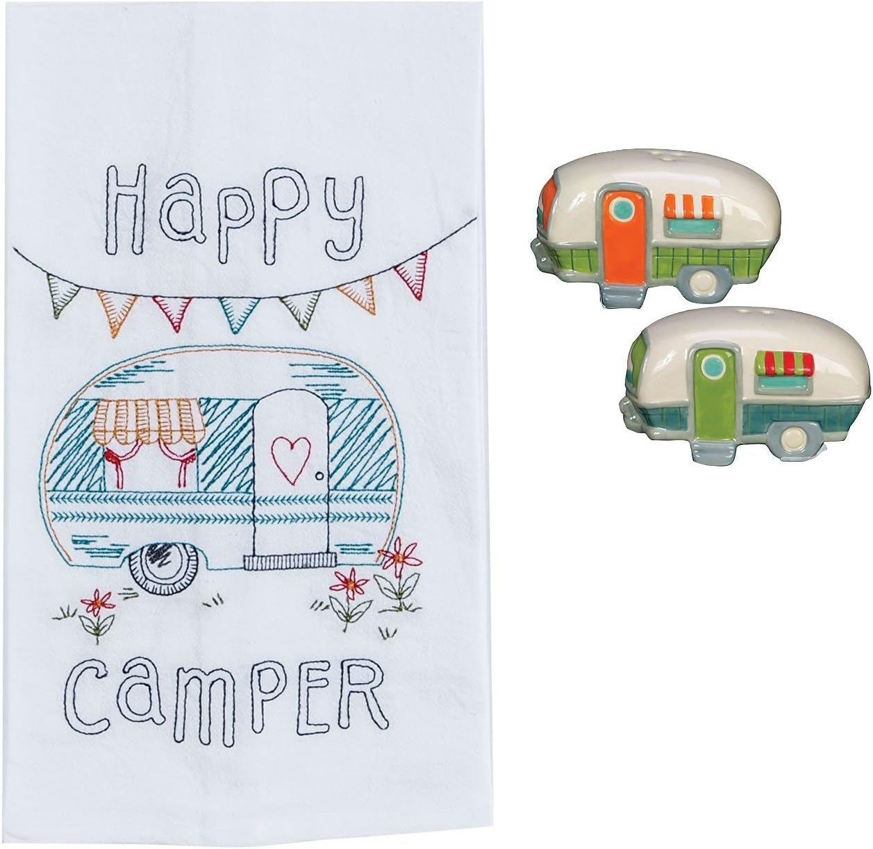 Happy Camper 3 Piece Kitchen Bundle, Towel with Salt and Pepper Shakers