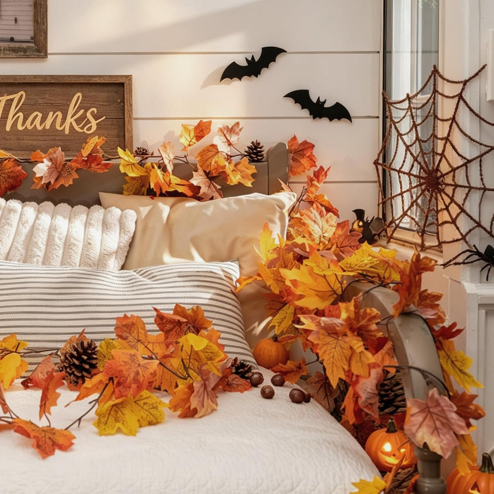 11 Pack Fall Leaf Garland, Total 64.9Ft Artificial Autumn Maple Leaves Garlan...