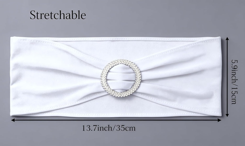 Pack of 50 Spandex White Chair Sashes for Wedding Stretch Chair Bows Bands for Party Birthday Ceremony Bridal Shower Engagement Christmas Events Decorations (White)