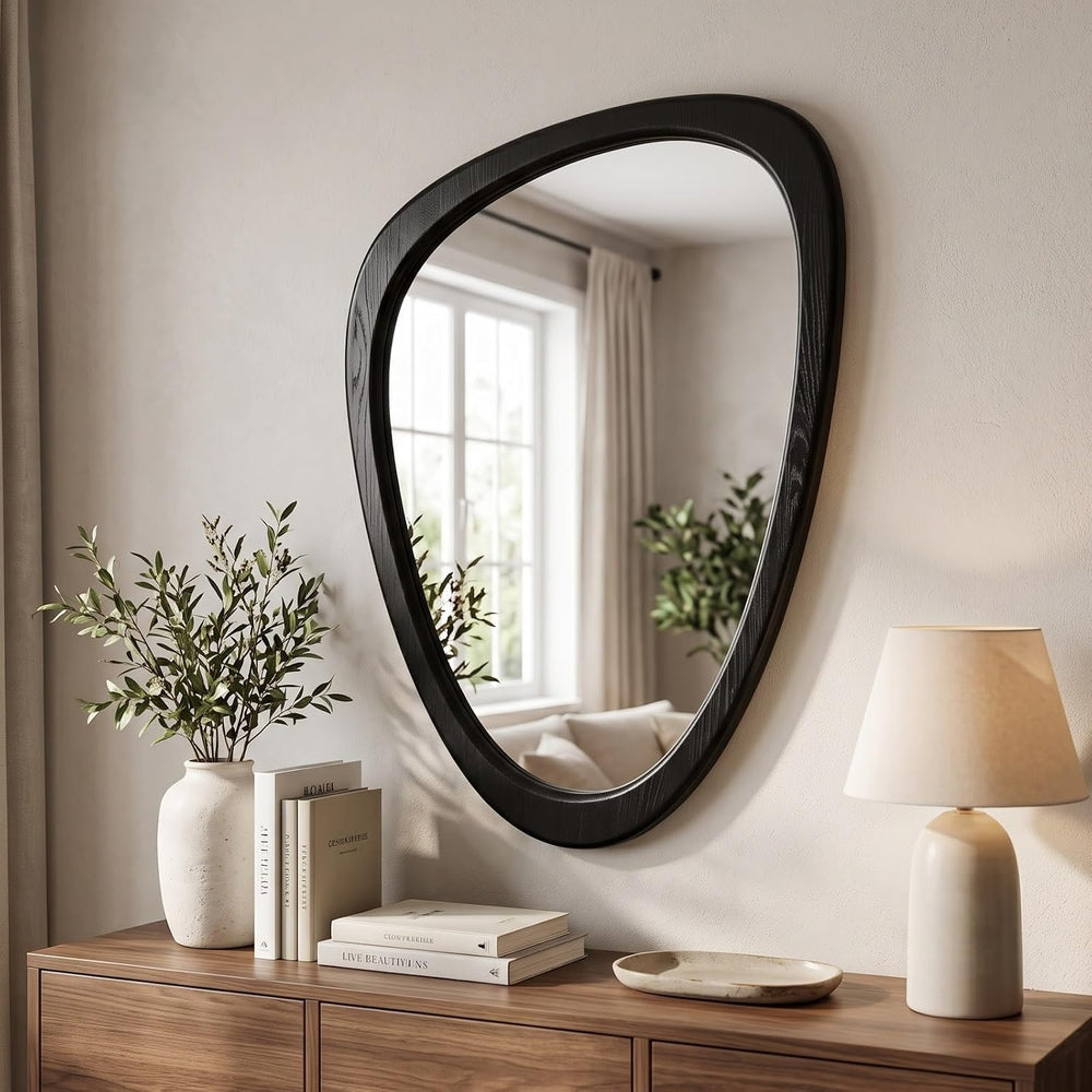 Solid Wood Asymmetrical Irregular Framed Wall Mirror, 20"x30"