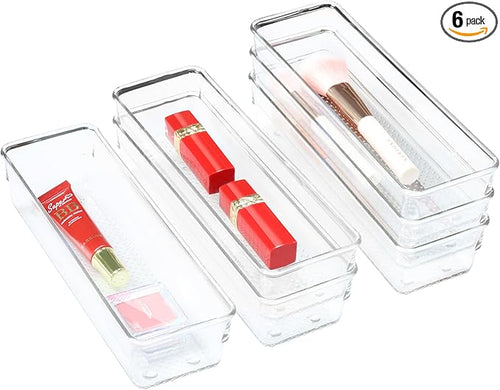 6 Set Clear Plastic Junk Drawer Organizer Vanity Curlery Utensil Makeups by ihomecooker