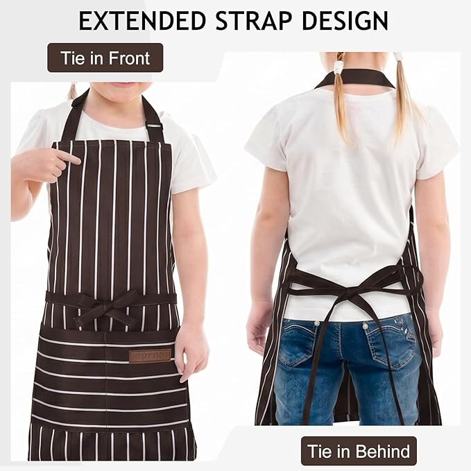 2 Pack Stripes Kids Apron, Kids Cooking Aprons - Image 4